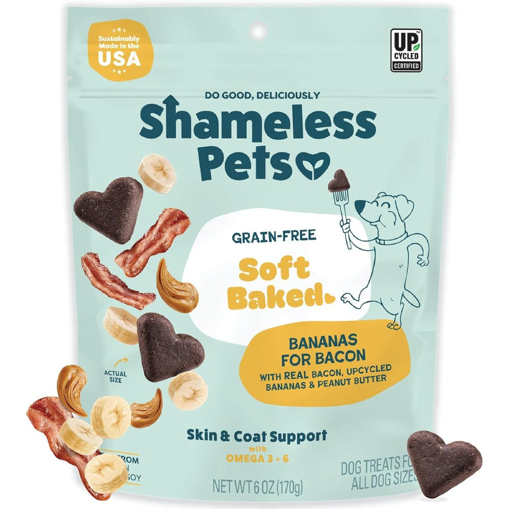 Shameless Pets Soft Baked Dog Treats Bananas For Bacon Flavor For Skin And Coat Support Grain Free Made In USA 6 Ounce