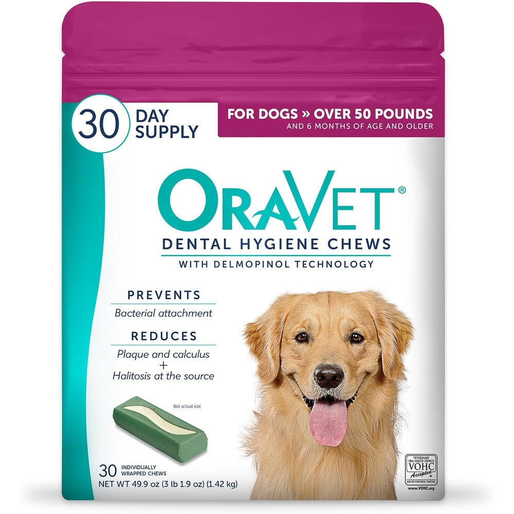 OraVet Dental Hygiene Chews For Large Dogs Over Fifty Pounds Pink Pouch Thirty Count