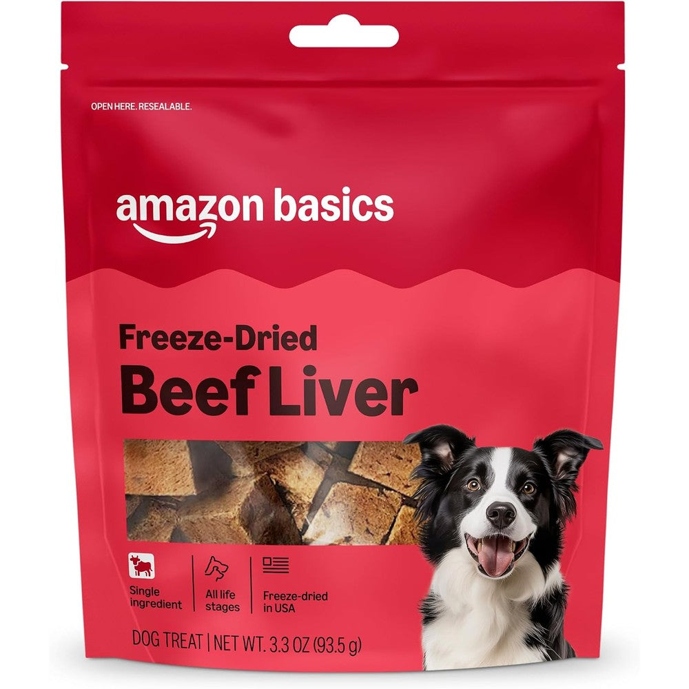 Amazon Basics Freeze Dried Raw Single Ingredient Dog Treats Beef Liver High Protein Grain Free 3.3 Ounce