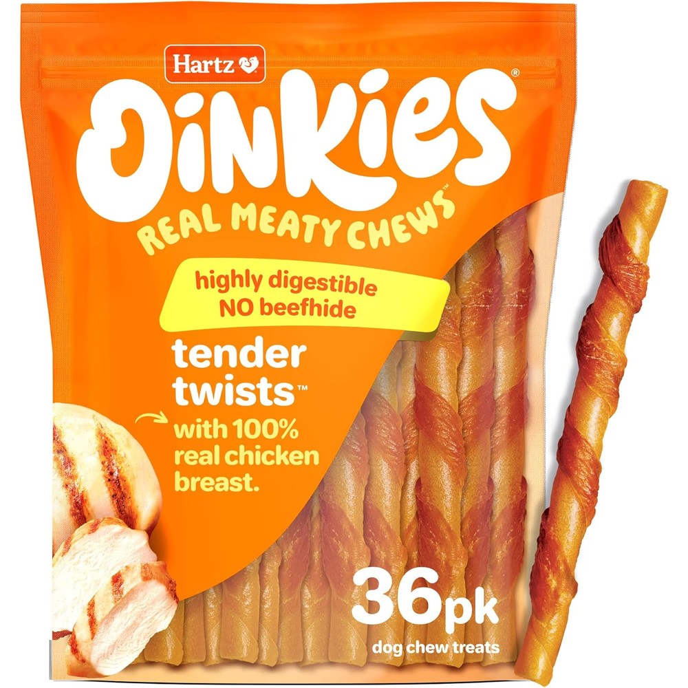 Hartz Oinkies Tender Twists Rawhide Free Real Chicken Smoked Dog Treats Chews For Small And Senior Dogs 36 Count