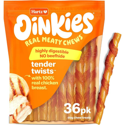 Hartz Oinkies Tender Twists Rawhide Free Real Chicken Smoked Dog Treats Chews For Small And Senior Dogs 36 Count