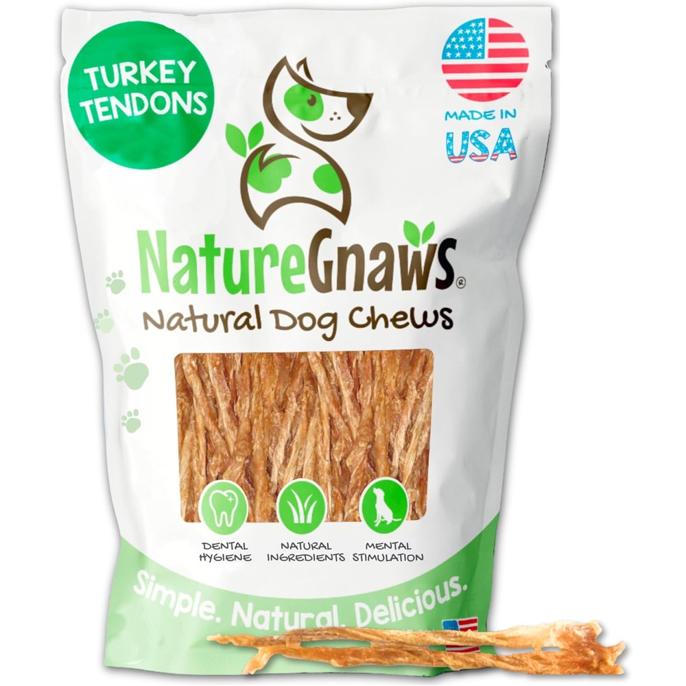 Nature Gnaws USA Turkey Tendons For Dogs Grain Free Natural Dog Chew Treats Four Ounces
