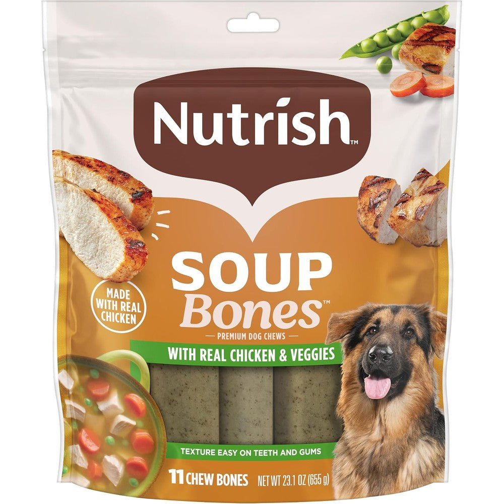Rachael Ray Nutrish Soup Bones Premium Dog Chews With Real Chicken And Veggies, Rawhide Free Dental Treats, 11 Chews