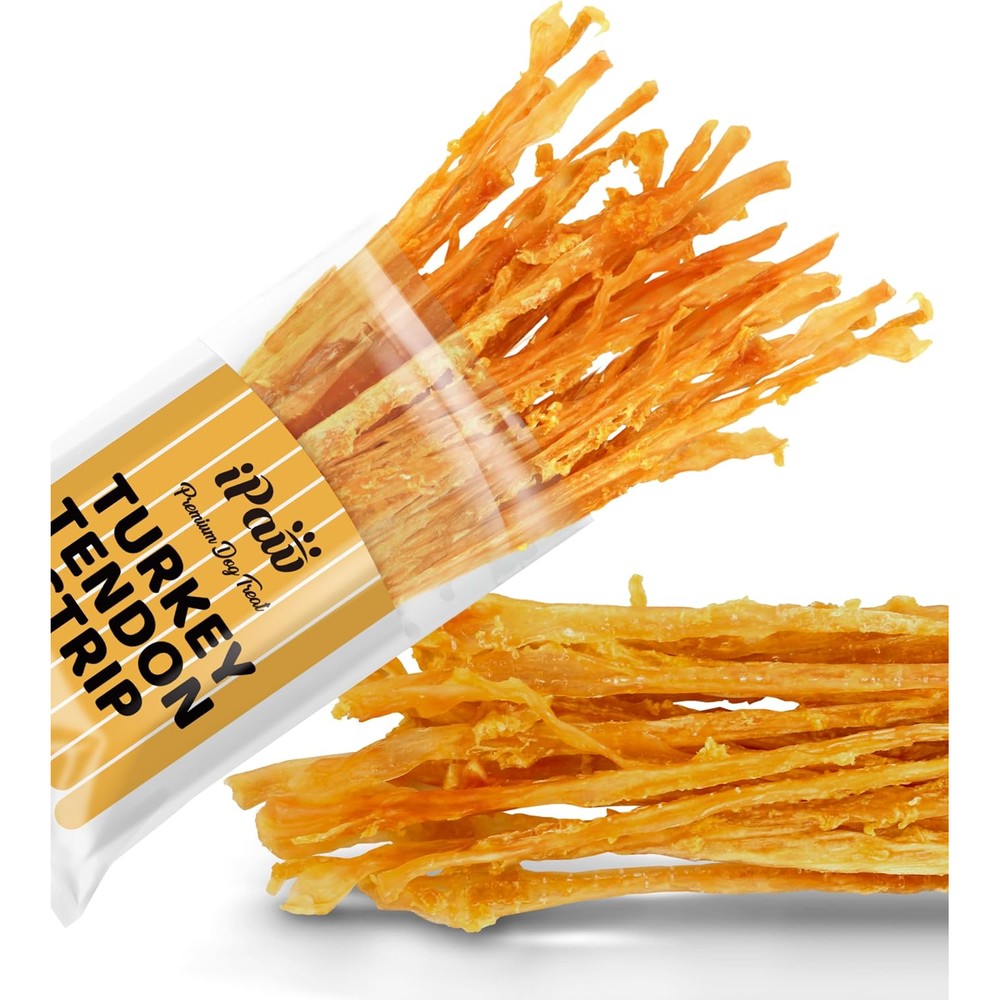iPaw Turkey Tendons for Dogs Hypoallergenic Single Protein Rawhide Alternative Natural Puppy Chew Large Strip 1 Pack
