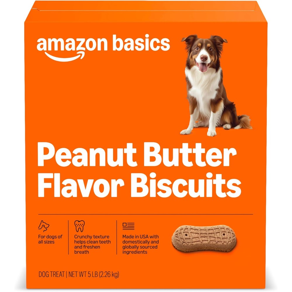 Amazon Basics Crunchy Dog Biscuits Peanut Butter Flavor Dog Treats For All Breeds 5 Pound Box