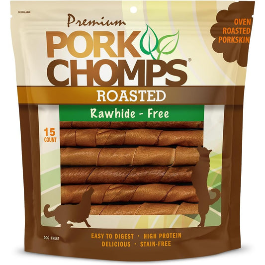 Pork Chomps Premium Roasted Pork Skin Dog Chews 6 Inch Twists 15 Count