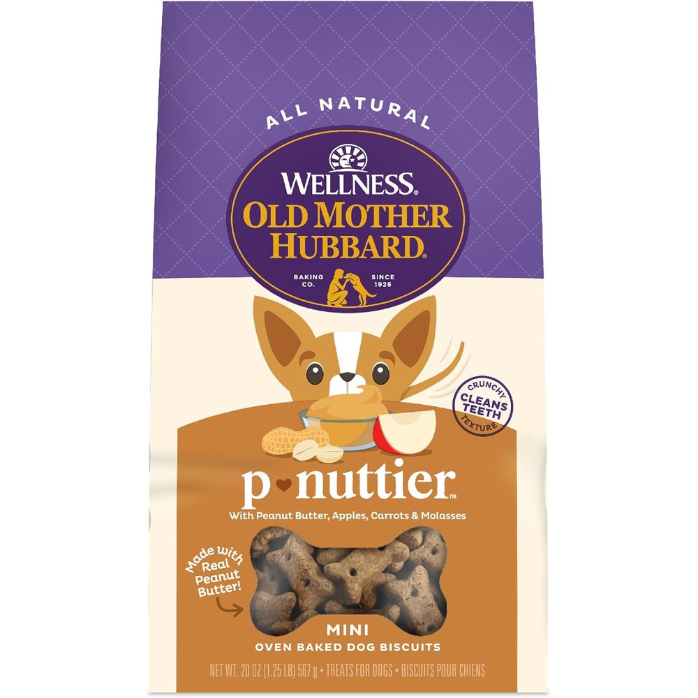Old Mother Hubbard Wellness P-Nuttier Dog Biscuits Natural Oven Baked Training Treats Peanut Butter Flavor Mini Size 20 Ounce Bag