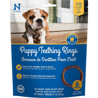 N-Bone Puppy Teething Rings Chicken Flavor Edible Chew Treats Six Rings Seven Point Two Ounces
