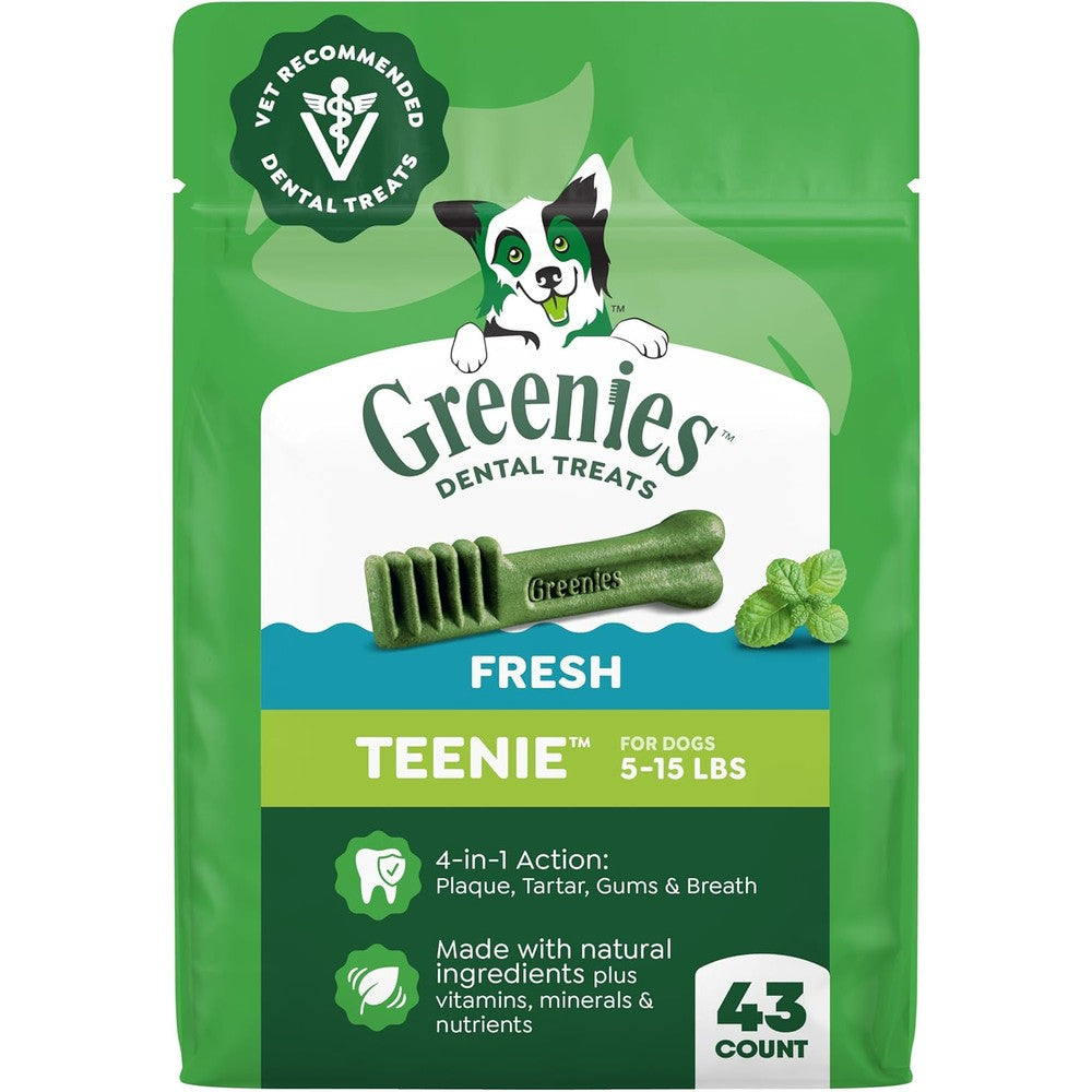 Greenies Veterinarian Recommended Natural Dental Dog Treats For Small Dogs Teenie Size Fresh Flavor 12 Ounce Pack 43 Count