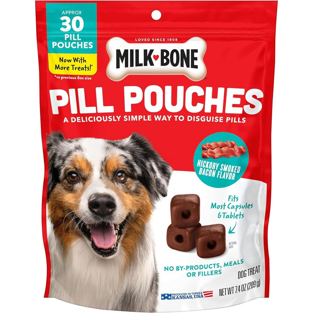 Milk-Bone Pill Pouches Dog Treats Hickory Smoked Bacon Flavor 30 Count Bag 7.4 Ounce