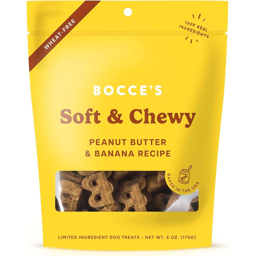 Bocce's Bakery Oven Baked Peanut Butter And Banana Recipe Dog Treats Wheat Free Soft And Chewy Cookies 6 Ounce