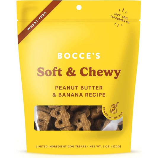 Bocce's Bakery Oven Baked Peanut Butter And Banana Recipe Dog Treats Wheat Free Soft And Chewy Cookies 6 Ounce