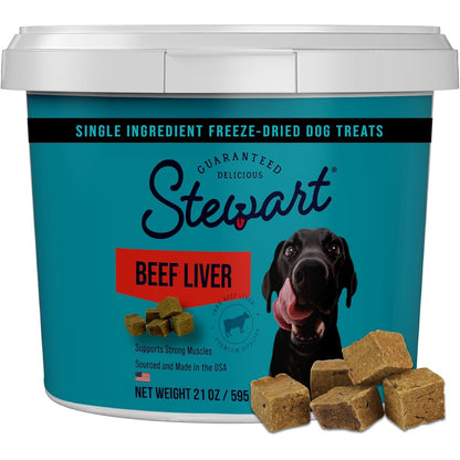 Stewart Freeze Dried Raw Beef Liver Dog Treats Single Ingredient Training Snacks And Meal Topper Twenty One Ounce Tub