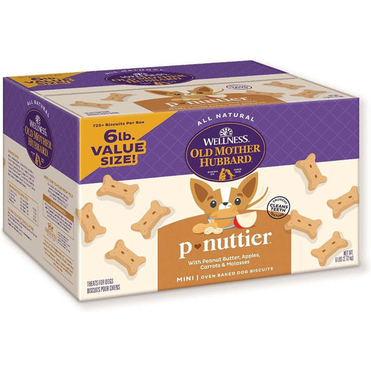 Old Mother Hubbard Classic P-Nuttier Crunchy Oven Baked Natural Dog Biscuits Peanut Butter Flavor Mini Size 6 Pound Box