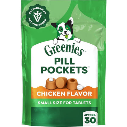 Greenies Pill Pockets Tablet Size Natural Dog Treats Chicken Flavor 3.2 Ounce Pouch 30 Treats