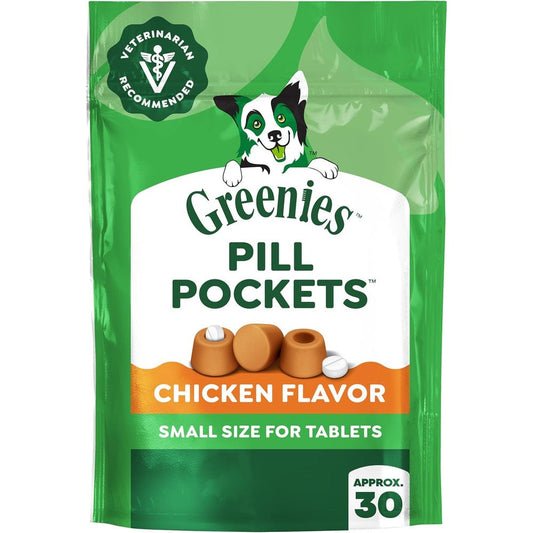 Greenies Pill Pockets Tablet Size Natural Dog Treats Chicken Flavor 3.2 Ounce Pouch 30 Treats