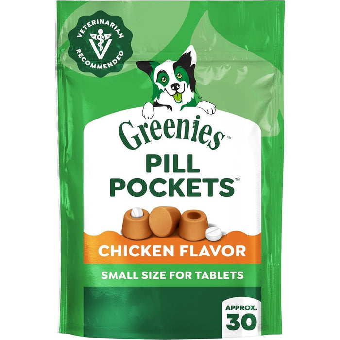 Greenies Pill Pockets Tablet Size Natural Dog Treats Chicken Flavor 3.2 Ounce Pouch 30 Treats