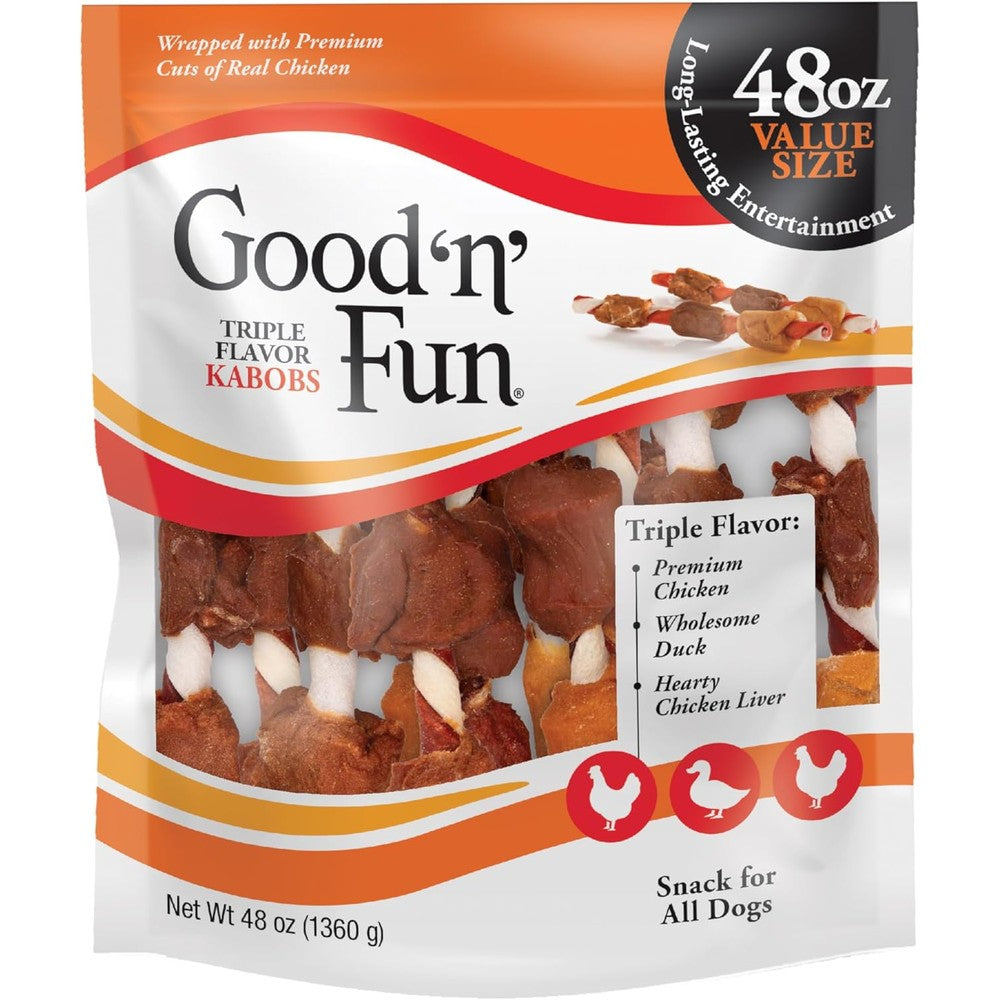 Good 'N' Fun Triple Flavor Kabobs Dog Treats With Real Chicken Duck And Pork Beef Hide Chews Forty Eight Ounce