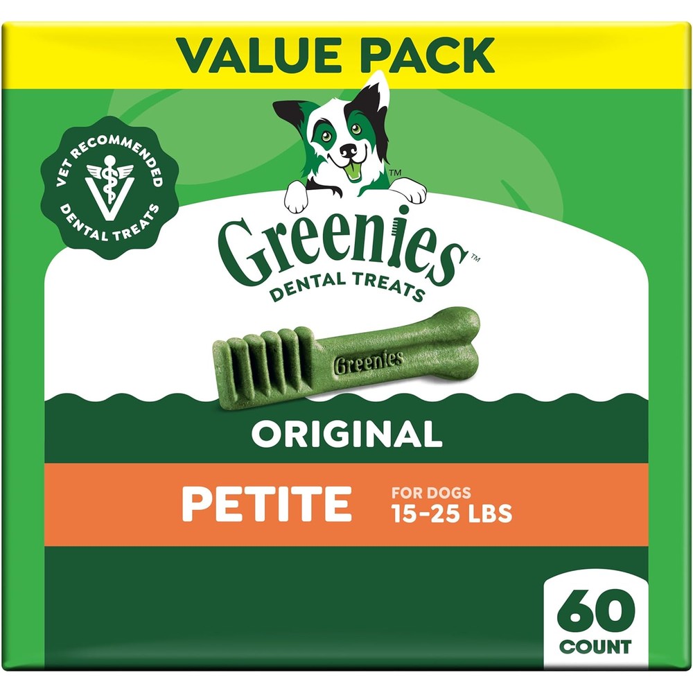 Greenies Veterinarian Recommended Adult Natural Dental Dog Treats Petite Size Original Flavor Thirty Six Ounce Pack Sixty Count