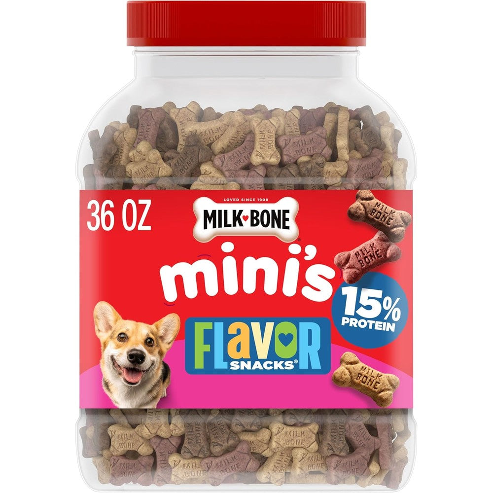 Milk-Bone Flavor Snacks Mini's Dog Biscuits Flavored Crunchy Dog Treats In Beef Chicken And Bacon Flavors 36 Ounce Canister