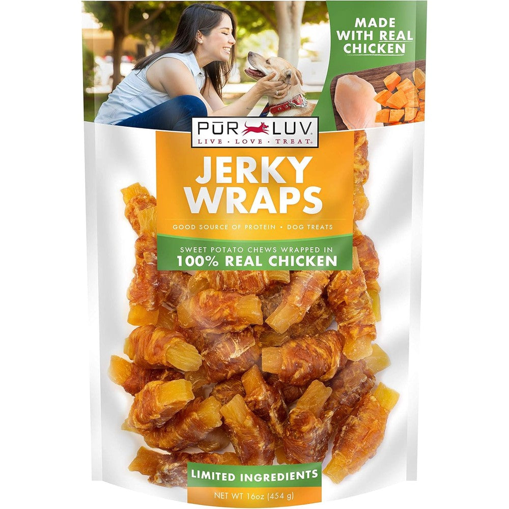 Pur Luv Chicken Wrapped Sweet Potato Dog Treats Rawhide Free Jerky Wraps Sixteen Ounces