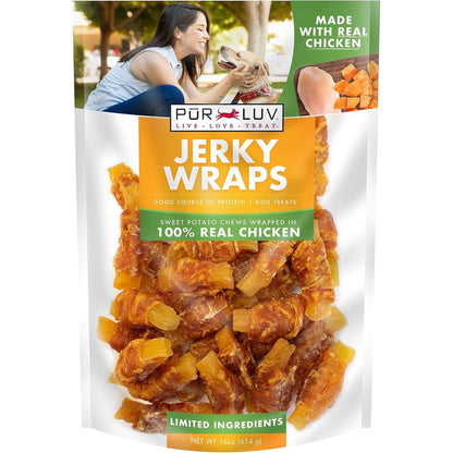 Pur Luv Chicken Wrapped Sweet Potato Dog Treats Rawhide Free Jerky Wraps Sixteen Ounces