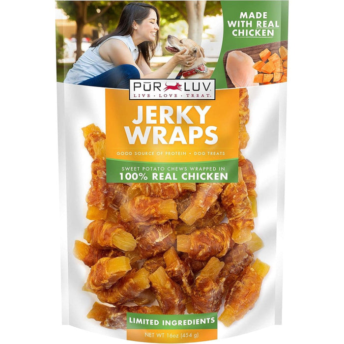 Pur Luv Chicken Wrapped Sweet Potato Dog Treats Rawhide Free Jerky Wraps Sixteen Ounces
