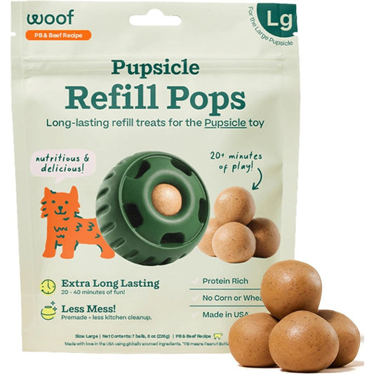 WOOF Pupsicle Refill Pops Long Lasting Low Mess Dog Treats With Peanut Butter And Beef Large Size 7 Count