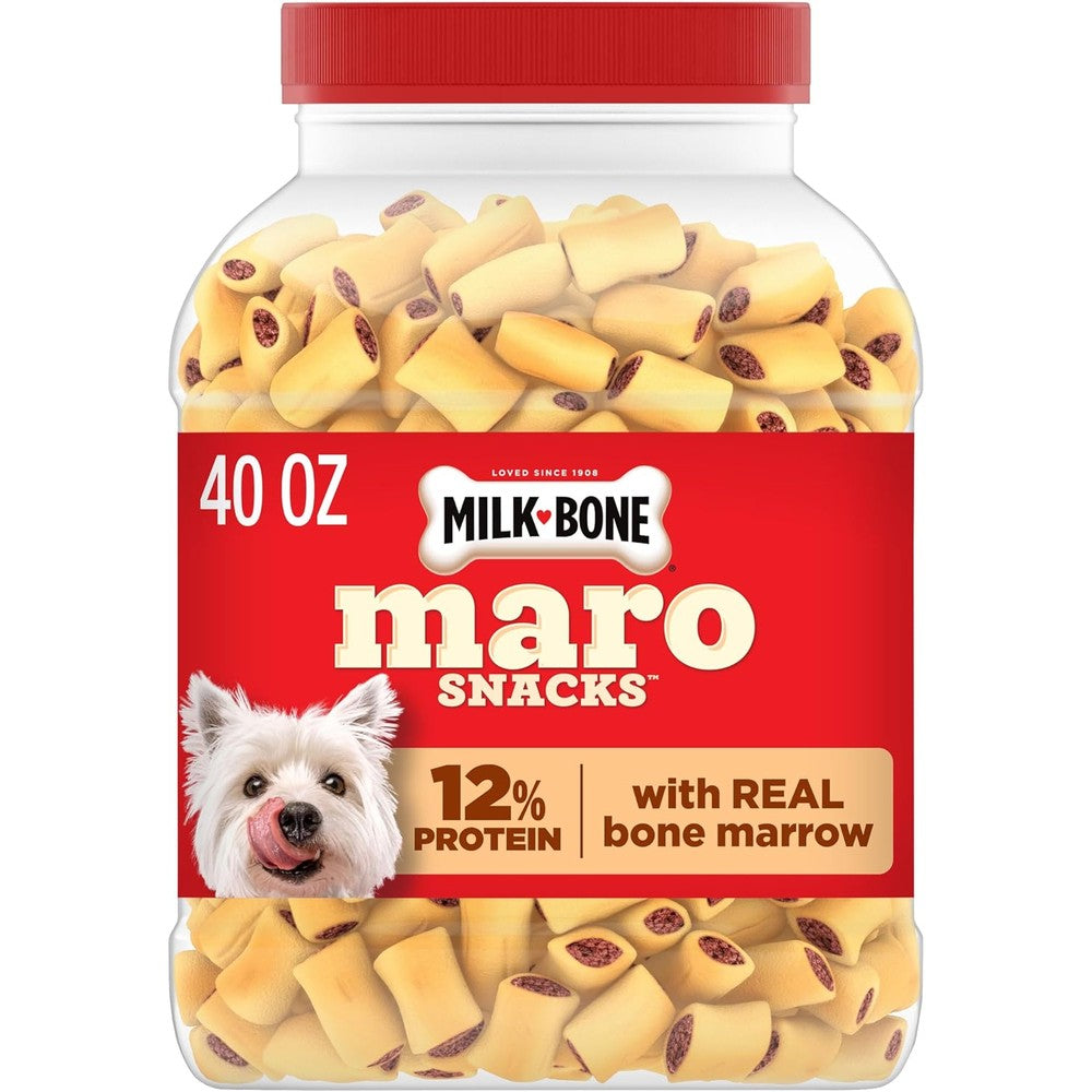 Milk-Bone MaroSnacks Small Dog Treats With Real Bone Marrow Crunchy Biscuit Snacks For All Sizes Dogs 40 Ounce Canister