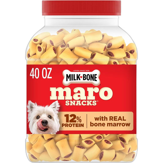 Milk-Bone MaroSnacks Small Dog Treats With Real Bone Marrow Crunchy Biscuit Snacks For All Sizes Dogs 40 Ounce Canister