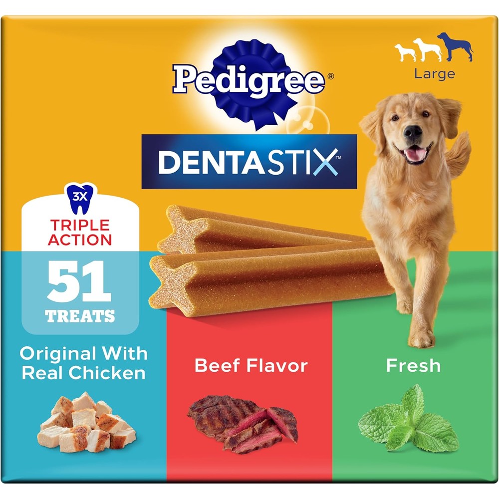 Pedigree Dentastix Dental Treats For Large Dogs Variety Pack Original Beef And Fresh Flavors 51 Count