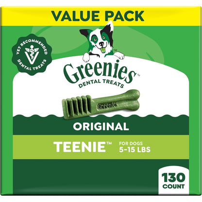 Greenies Veterinarian Recommended Adult Natural Dental Dog Treats Teenie Size Original Flavor Value Tub Thirty Six Ounce One Hundred Thirty Count