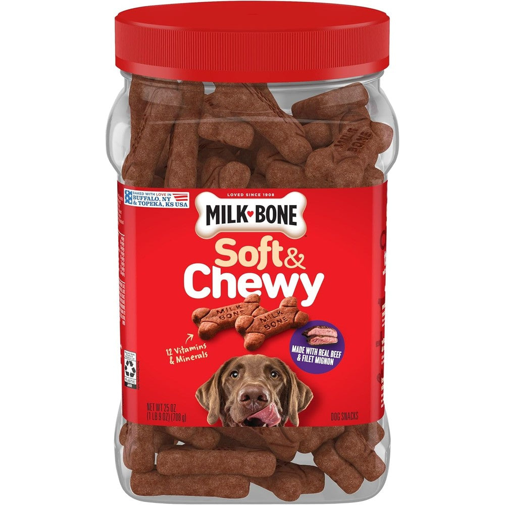 Milk-Bone Soft And Chewy Dog Treats Made With Real Beef And Filet Mignon Tender Reward Snacks For Dogs Of All Sizes 25 Ounce Canister
