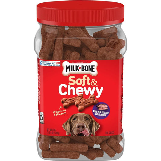 Milk-Bone Soft And Chewy Dog Treats Made With Real Beef And Filet Mignon Tender Reward Snacks For Dogs Of All Sizes 25 Ounce Canister
