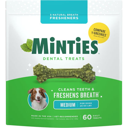 Minties Dental Chews For Dogs Veterinarian Recommended Mint Flavored Oral Health Dog Treats For Medium Dogs Sixty Count