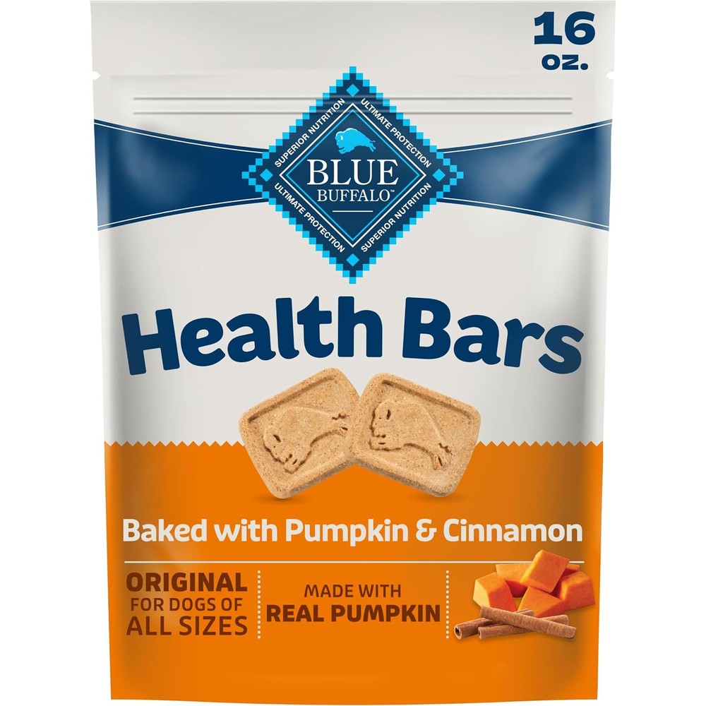 Blue Buffalo Health Bars Pumpkin And Cinnamon Crunchy Dog Biscuits Oven Baked Healthy Treats For Dogs Sixteen Ounce Bag