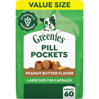 Greenies Pill Pockets For Dogs Large Size Capsule Medication Dog Treat Pouch Real Peanut Butter Flavor Fifteen Point Eight Ounce Pouch