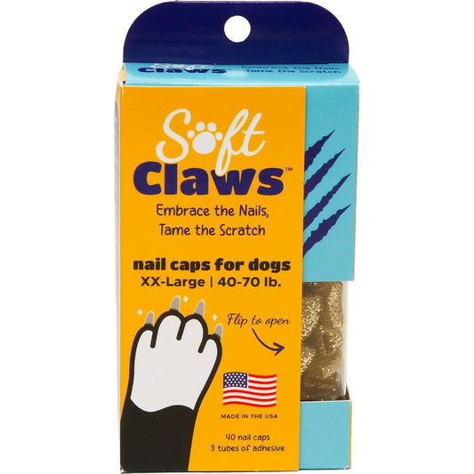 Soft Claws Dog Nail Caps XX-Large Gold 40 Count Veterinarian Developed Non-Toxic Scratch Protection For Dogs 40 To 70 Pounds