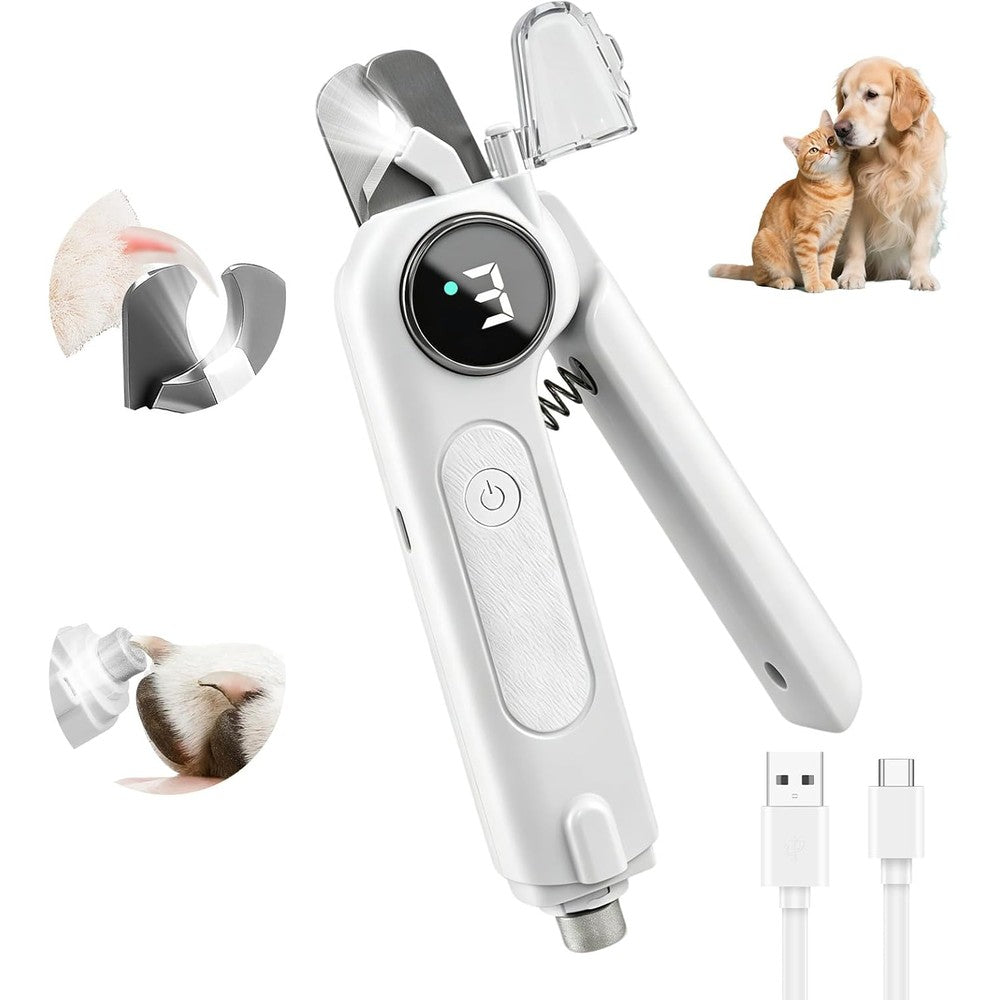 Vtopvmax 2-In-1 Electric Dog Nail Clipper And Grinder With LED Light And Splash Guard For Small Medium And Large Dogs And Cats White