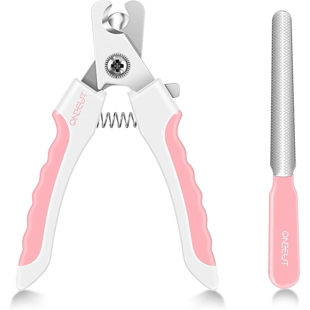 OneCut 6 Inch Professional Pet Nail Clippers With Safety Guard And Nail File For Dogs Cats Rabbits And Guinea Pigs In Pink