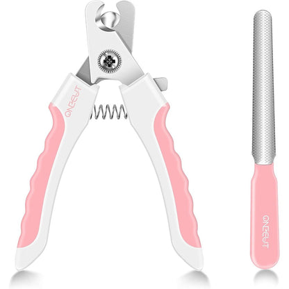 OneCut 6 Inch Professional Pet Nail Clippers With Safety Guard And Nail File For Dogs Cats Rabbits And Guinea Pigs In Pink