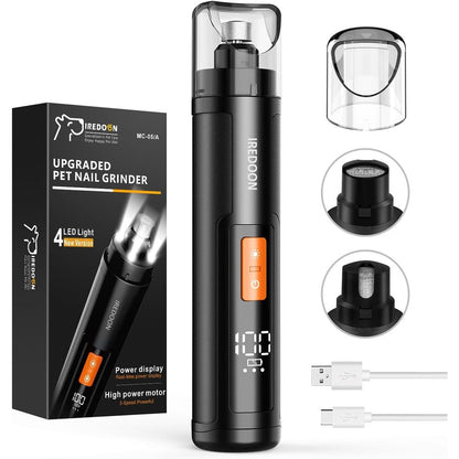 Iredoon Pet Dog Nail Grinder Upgraded Professional 3 Speed Quiet Electric Trimmer With 4 LED Lights For Small To Large Dogs Black