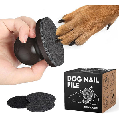 AnimoGoods Dog And Cat Nail File Board With Real Wood Handle And Replaceable Sandpaper Discs For Stress Free Pet Paw Grooming