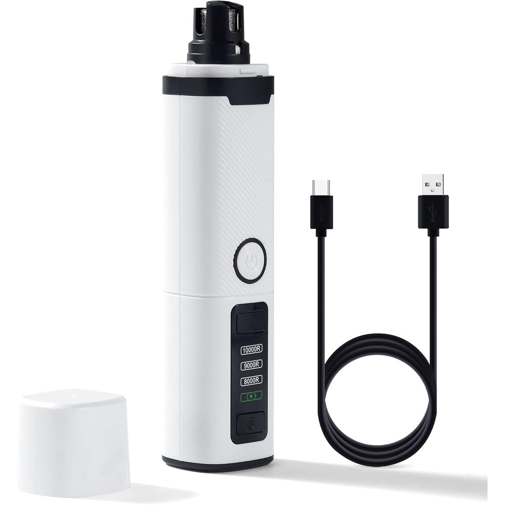 Dukuueie Dog Nail Grinder 3-Speed Electric Pet Nail Trimmer With LED Lights And Rechargeable Battery For Small Medium And Large Dogs White