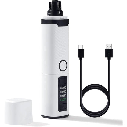 Dukuueie Dog Nail Grinder 3-Speed Electric Pet Nail Trimmer With LED Lights And Rechargeable Battery For Small Medium And Large Dogs White