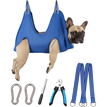 Kkiimatt 10 In 1 Pet Grooming Hammock Harness With Nail Clippers Trimmer And Nail File For Dogs And Cats Medium Size Blue