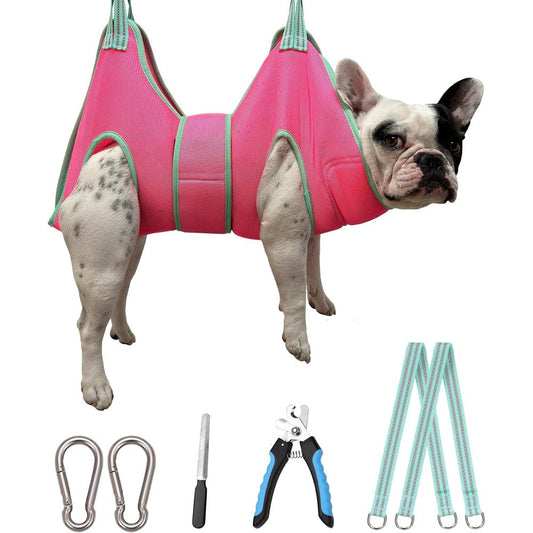 Kkiimatt Dog Grooming Hammock Medium Hanging Harness Holder For Nail Trimming And Claw Care With Thick Fabric Neck Support Barbie Pink
