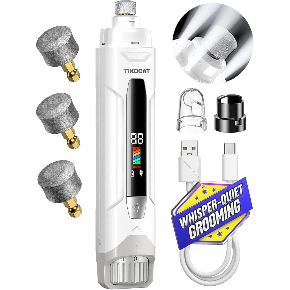 Tikocat V09X Whisper-Quiet Dog Nail Grinder With 6 Speed Settings And LED Display For Pets