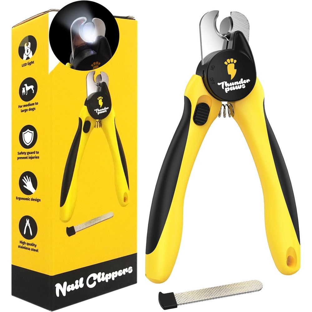 Thunderpaws LED Dog Nail Clippers With Light And Protective Guard For Small And Large Dogs And Cats Yellow