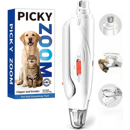 Picky Zoom 2-In-1 Dog And Cat Nail Clipper And Grinder With LED Light And Safety Guard For Painless Pet Grooming